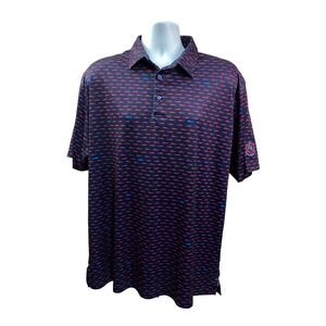 HL Sport Performance Luxury Red Blue Shark Fish Print Polo Golf Shirt Mens XL